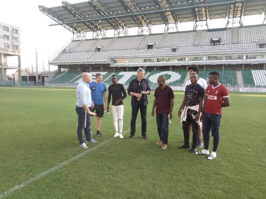 Walking the pitch at ETO Park with club officials